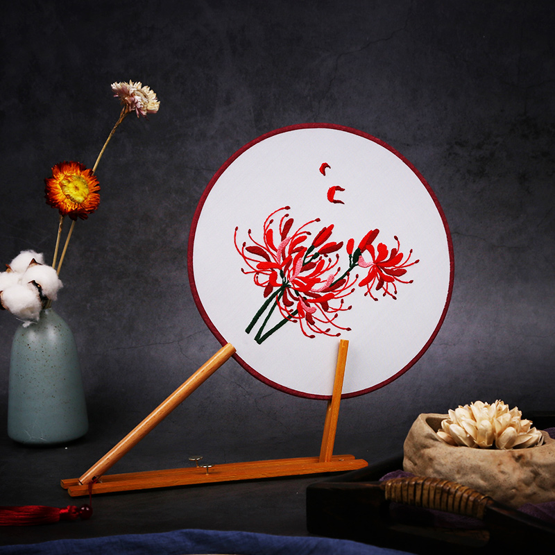 Group fan embroidered diy material bag bifacial embroidered primary milk bubble machine time handmade embroidered diy ancient wind long handle fan
