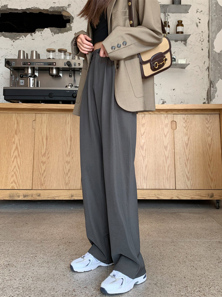 Korean Casual Pants Woman High Waist Pituality Spring Summer Fashion Commuter Wind Loose Straight Barrel Broadlegged Pants Tugging West Dress Pants
