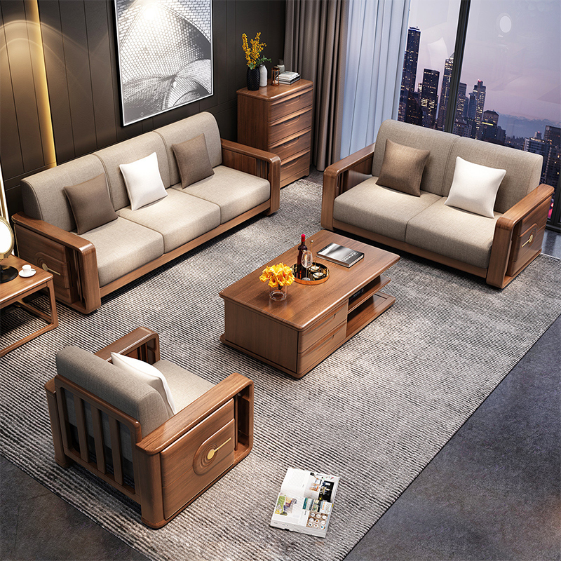 Golden Silk Hupeach Wood Solid Wood Storage Sofa Group With Chinese Style Living Room Furniture Suit Modern Brief Accommodating Small Family