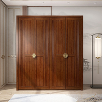 New Chinese style solid wood wardrobe simple modern solid wood big wardrobe assembly bedroom gold wire sandalwood wood four door wardrobe