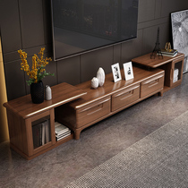 New Chinese golden silk walnut wood TV cabinet retractable wall cabinet coffee table combination modern Chinese living room floor cabinet