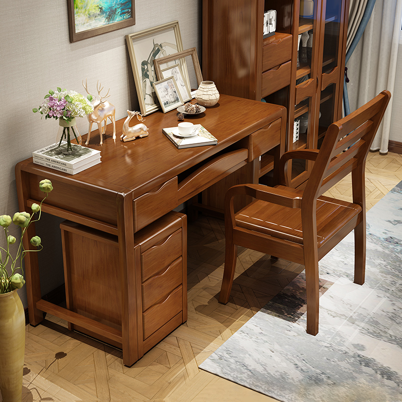 Modern simple solid wood desk Chinese bookcase study desk combination computer desk desk desk study furniture