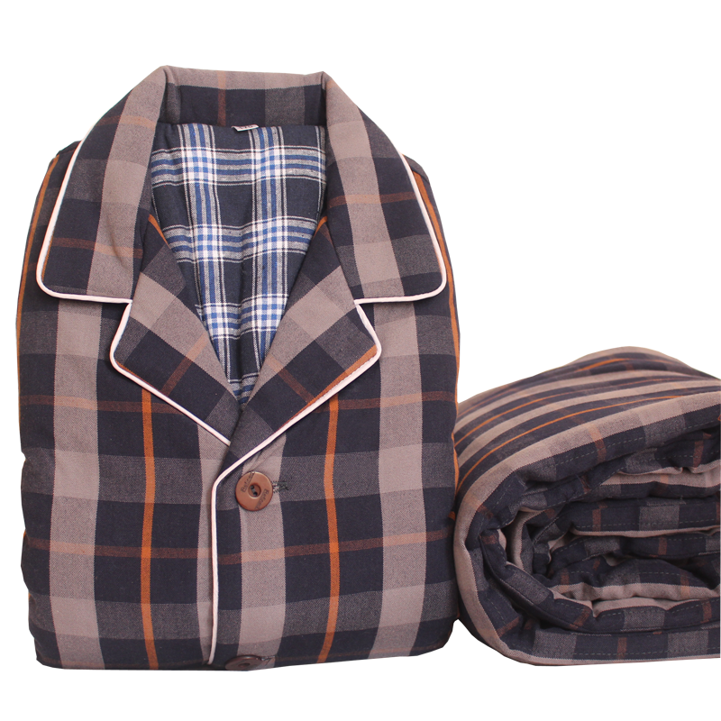 Winter cotton old coarse-grained men's quilted thick cotton pajamas set long sleeve plaid middle-aged and elderly home wear