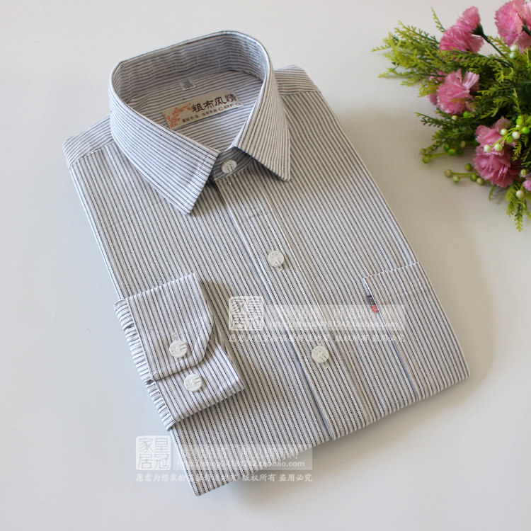 Ưu đãi đặc biệt cũ vải thô sọc dọc áo cotton nam áo sơ mi sọc dài tay công sở quần jean áo sơ mi