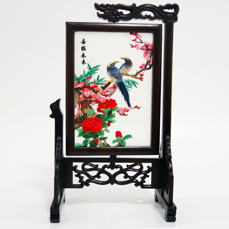 Suzhou embroidery finished double-sided embroidery ornaments Su embroidery gift pure handmade screen business Foreign Affairs men and women with hand gifts