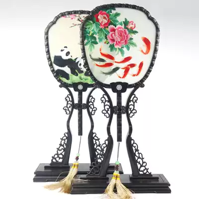 Suzhou non-heritage handmade embroidery double-sided embroidery purple sandalwood palace fan small Taiwan screen Su embroidery ornaments business Foreign Affairs gifts