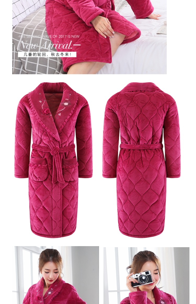 Áo choàng tắm cho nữ Winter Flannel Ấm áp dày cộng với áo dài nhung nhung Cotton Áo ngủ nữ Winter Plus nhung Áo choàng tắm - Night Robe pijama dài tay