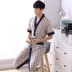 Áo choàng ngủ cho nam giới trẻ và trung niên cotton mùa hè ngắn tay áo choàng tắm cộng với kích thước Yukata Nhật Bản phần cotton dài giữa mỏng - Night Robe Night Robe