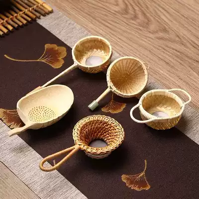 Handmade Bamboo Bamboo Root tea filter tea leak retro creative tea slag tea filter woven filter handle tea compartment