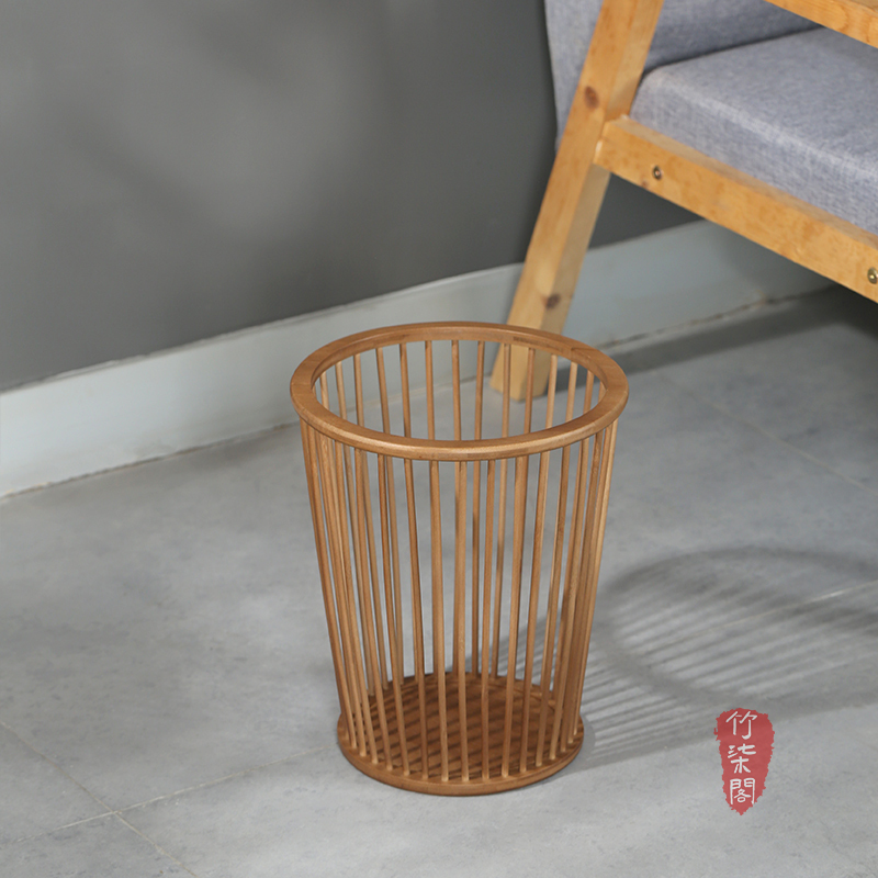 Zhuxiqie Chinese-Style Round Bamboo Trash Can Wastebasket Hollow-Out Miscellaneous Basket Household Storage Basket Laundry Basket