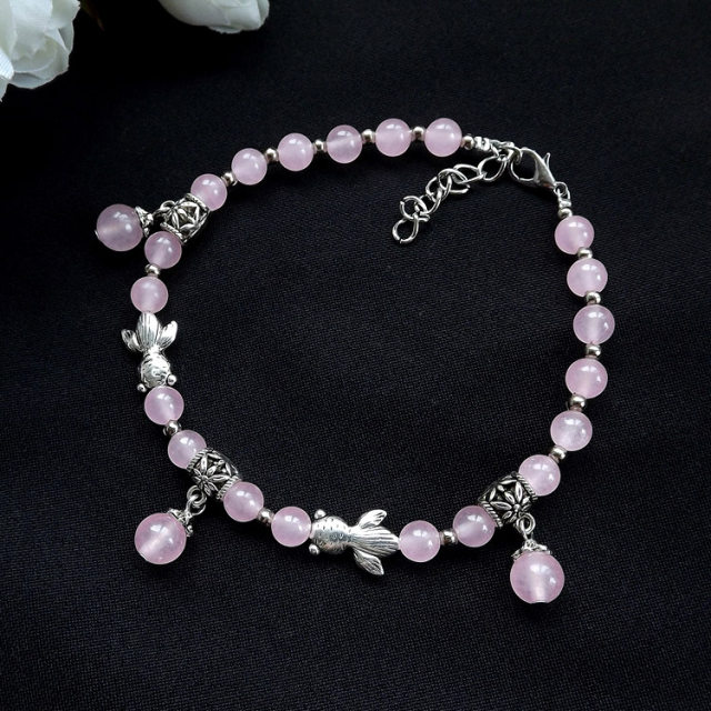 ແບບຊົນເຜົ່າ peach blossom anklets ສໍາລັບແມ່ຍິງ sexy retro ສີບົວໄປເຊຍກັນ beads ນັກສຶກສາພາສາເກົາຫຼີຕົ້ນສະບັບການອອກແບບວັດຖຸບູຮານ