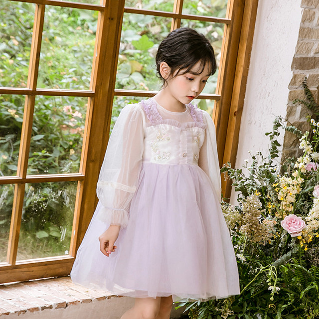 Girls spring princess dress 2023 spring Korean version of the new children's clothing girl treasure children lady long-sleeved dress