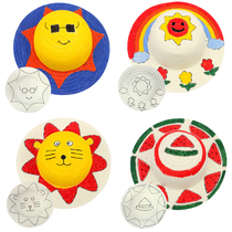 Childrens hand-painted straw hat painting painted graffiti coloring handmade diy art materials kindergarten creative gifts