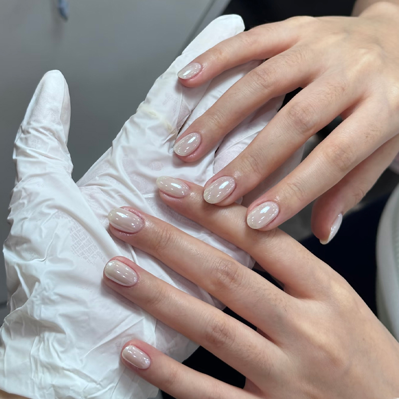 Handmade Nail Art Hailey Milky White Wearable Nails Short Style 2026 New Model High-End Feel Super Beautiful Very Popular for Brides Trending Handmade Nail Art Hailey Milky White Wearable Nails Short Style 2026 New Model High-End Feel Super Beautiful Very Popular for Brides Trending