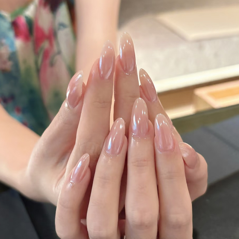 Handmade Nude Color Haili Press-On Nails, Medium Length, 2026 New Style, High-End Bridal Photoshoot Almond Nails