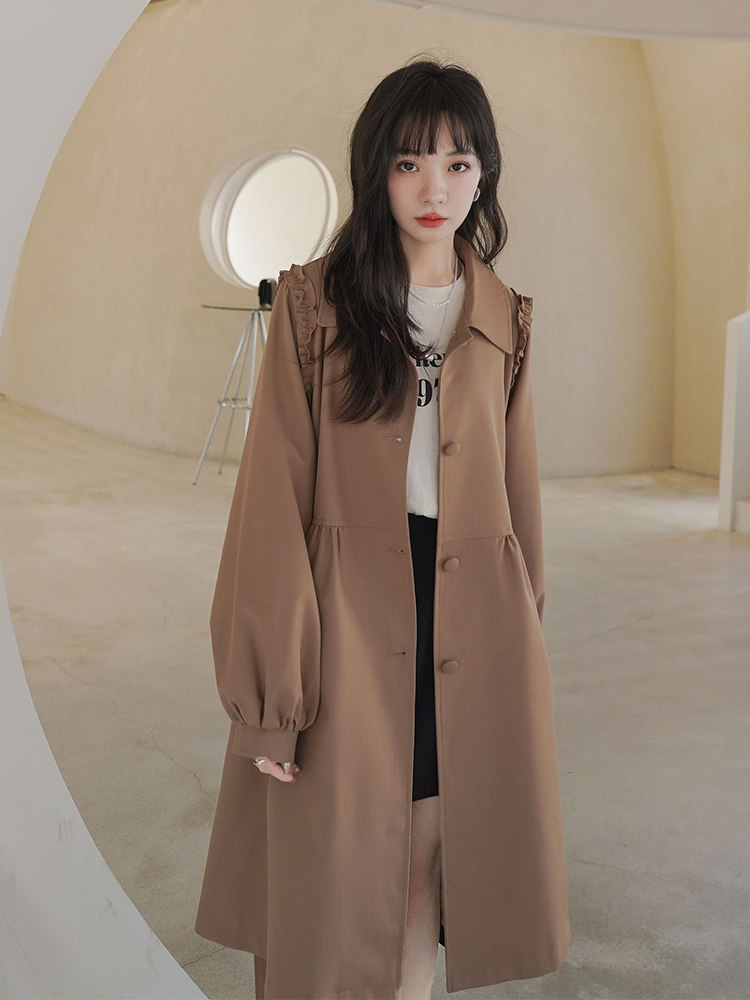 Khaki windbreaker women's 2022 spring and autumn new Korean style waist waist temperament all-match mid-length over-the-knee coat jacket