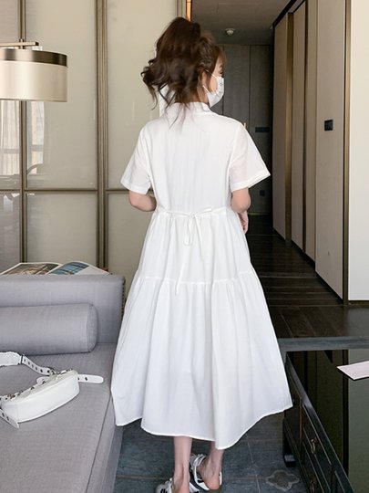 French White Shirt Dress for Women Summer 2025 New Niche Design Elegant Slimming Look Sweet Deconstructed Skirt