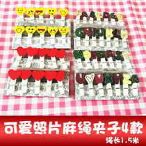  Hemp rope clip creative DIY wall hanging Korean hanging string card childrens combination cute heart wood clip