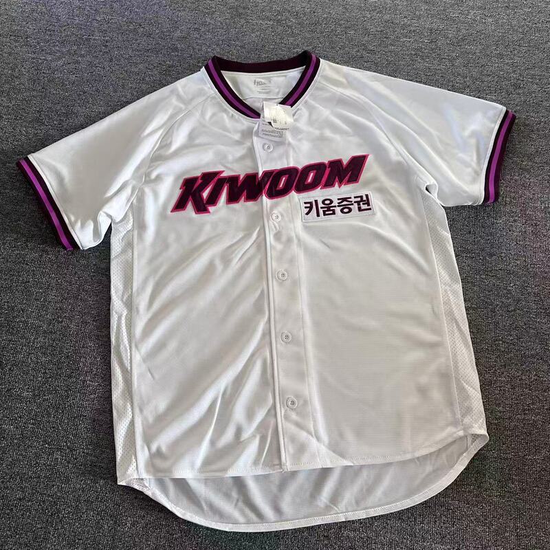 Korean Men's Summer Quick-Drying Kiwoom Hero Baseball Team V-Neck Cardigan Baseball Uniform Short-Sleeved Half-Sleeve T-Shirt