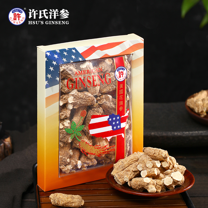 Xu's American American ginseng S111 (1 2LB) selected box mounted large number round short shaped slice Citi Ginseng section 227 gr