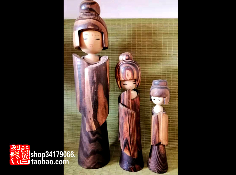 (old objects decoration craft gift swaying decoration) Japanese solid wood hand-painted girl wood carving technique swing decoration