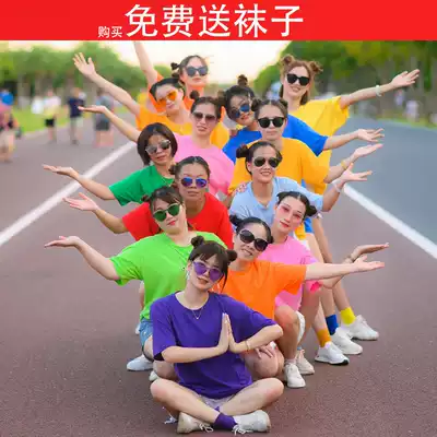 Colored cotton T-shirt female girlfriends summer ins Super fire loose multi-person group sister dress graduation party short sleeve