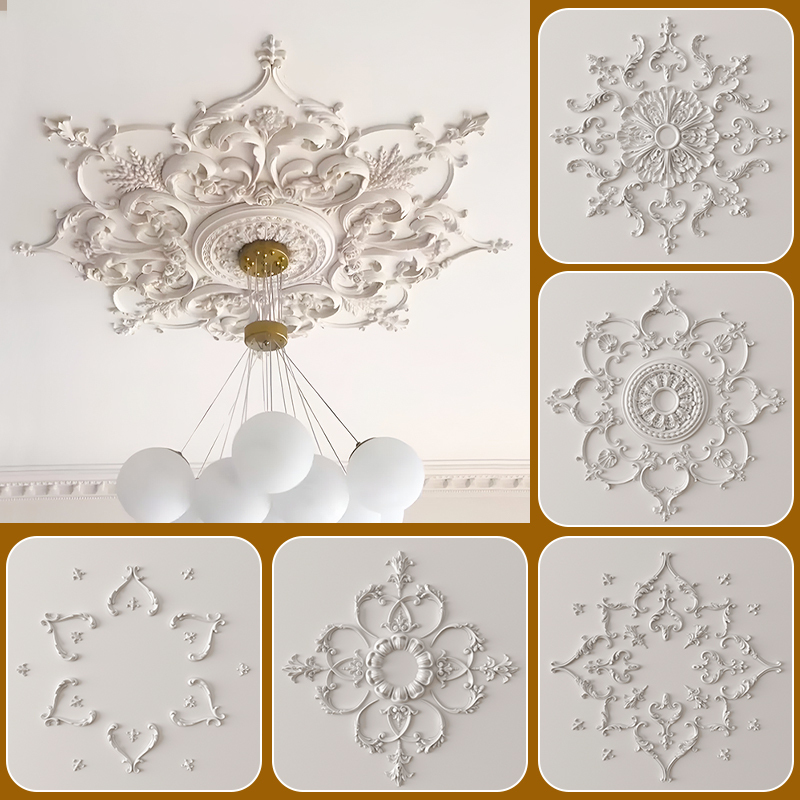 Ceiling Decoration French-Style Pu Lamp Plate Mosaic Chandelier Lamp Base Imitation Plaster Lamp Plate Relief Flower Ceiling Ceiling Decoration