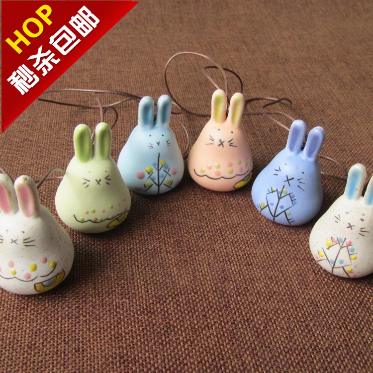 Cute Obediently Rabbit Ceramic Wind Bell Pendant Pendant Children's Birthday Christmas Gift Jingdezhen Ceramic Ornaments