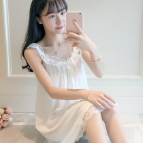 Japanese sling nightdress women Summer thin sweet sexy princess style ice silk ribbon chest pad pajamas home clothes