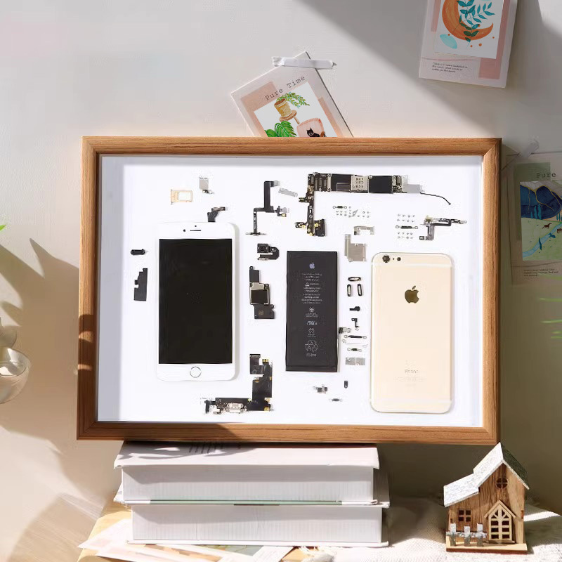 Mobile Phone Disassembly Frame Hollow 3D Display Frame for Collecting and Displaying Parts, Wall-Mounted Solid Wood A4 A3