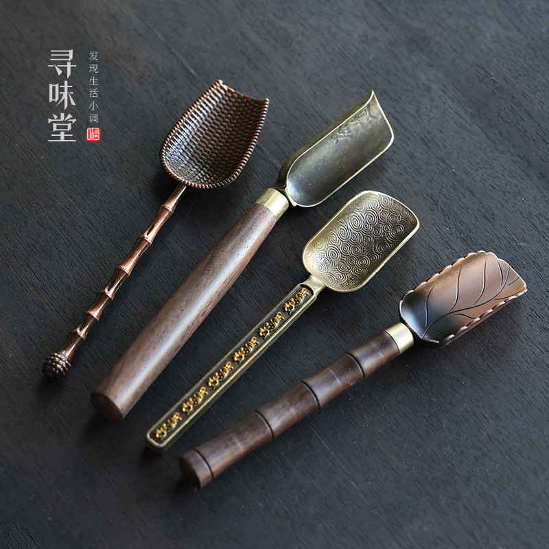 Delicate Alloy Tea Spoon | Black Sandalwood Handle Teaspoon Teaspoon Tea Scoop Tea Spoon Small Shovel Metal Tea Set Tea Duct Accessories-Taobao