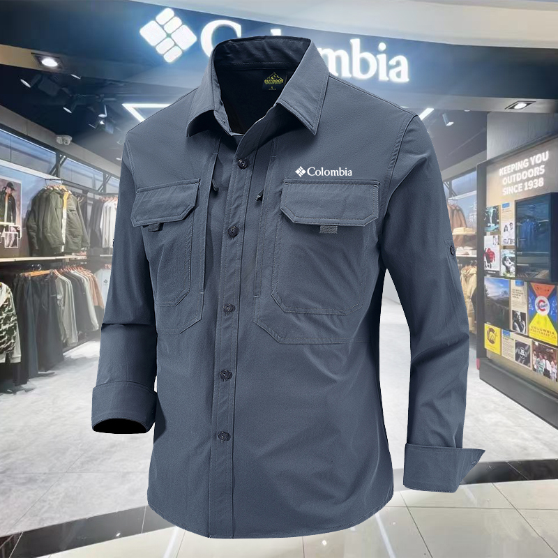Colombian Outdoor Long-Sleeved Shirt for Men, Sports Cool Breathable Quick-Drying Fishing Sun Protection Workwear Middle-Aged Shirt