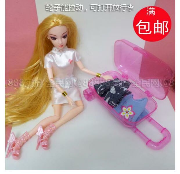 Hành lý kéo hành lý màu sắc trong suốt Barbie Barbie 30CM búp bê cô gái đồ chơi chơi phụ kiện nhà búp bê đẹp
