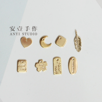 Small tag simple copper plated 14K gold diy jewelry pendant pendant love feather moon handmade