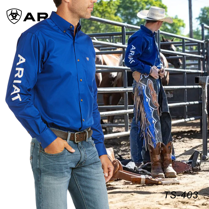 American Genuineariat Men's Pure Cotton Classic Loose Embroidered Logo Western Riding Equestrian Long-Sleeved Shirt American Genuineariat Men's Pure Cotton Classic Loose Embroidered Logo Western Riding Equestrian Long-Sleeved Shirt