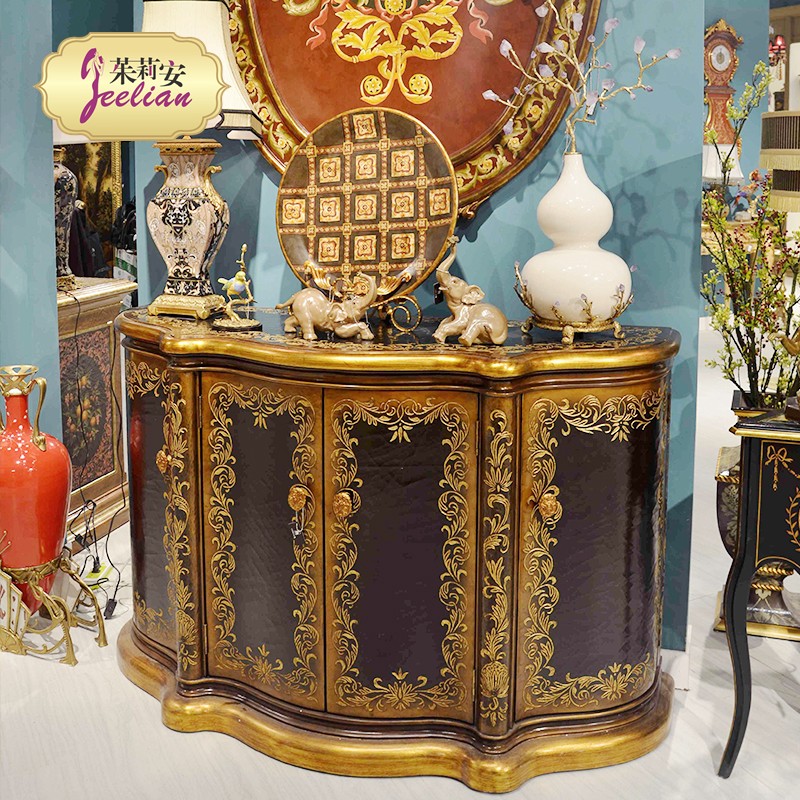 Hot Pins 100 million United Home European Style Style Retro Hand-painted 1 5 m Black Folds Gold Painted Solid Wood Genguan Cabinet