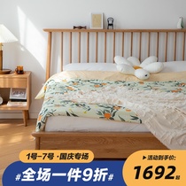 Nordic full solid wood bed double bed White Oak Log wind master bedroom wedding bed 1 8 1 5 m wood wax oil Windsor bed