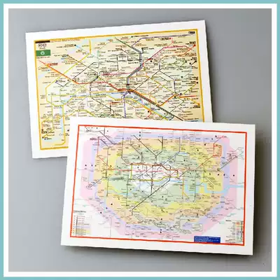 2 Paris London subway camp map France British tourism commemorative postcard poster style