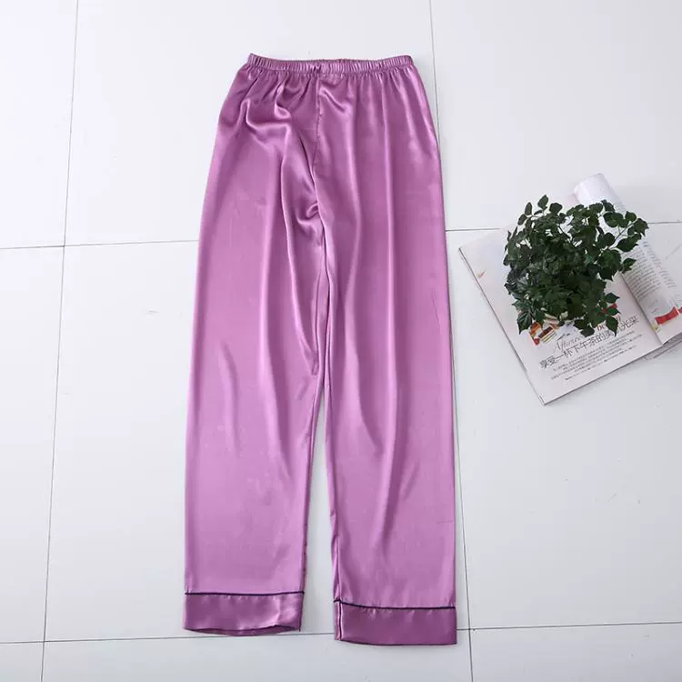 Pijama quần phụ nữ mùa thu pyjama nam quần tây mùa hè mỏng lụa pyjama phụ nữ đồ ngủ rộng rãi của nam giới mô phỏng lụa quần ở nhà phụ nữ - Quần tây