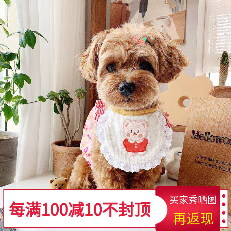 South Korean cute pooch smiling face with pet lace spat towel than bear Marzins around the neck kittens-Taobao