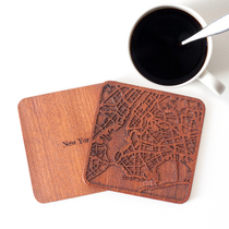 o3 original design America A city map series Chinese wood carving coaster insulation mat Tea Ceremony Coffee MAT friendship