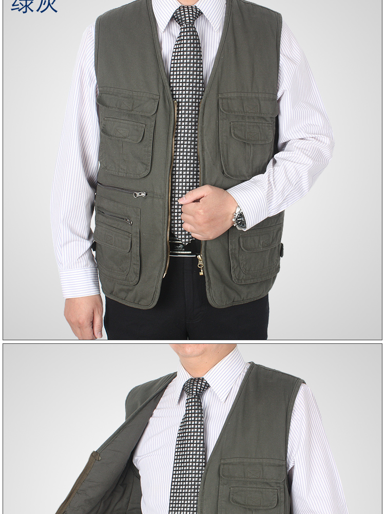 Mùa đông bông độn bông trung niên giặt vest vest nam nhiều túi câu cá chụp ảnh vest áo vest dạ nam