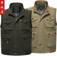 Áo vest nam trung niên ngoài trời cotton giặt nhiều túi vest trung niên câu cá nhiếp ảnh bông vest áo thun nam body