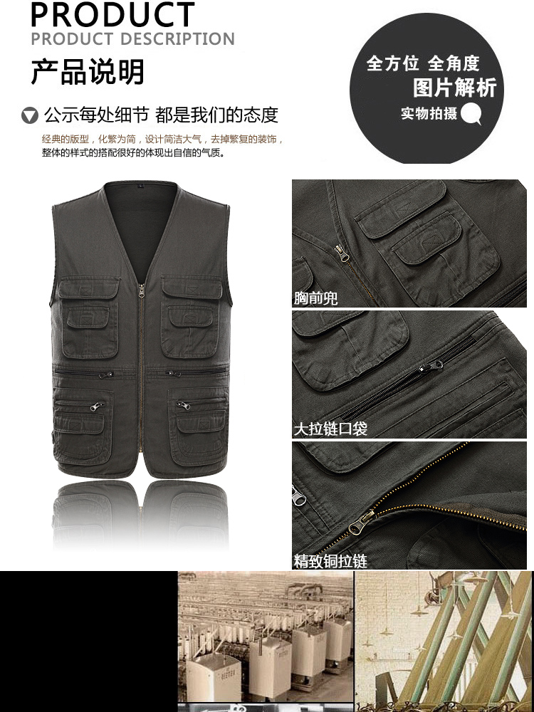 Trung niên nam cotton ngoài trời vest cotton giặt nhiều túi vest trung niên chụp ảnh vest bộ vest nam cho người trung tuổi