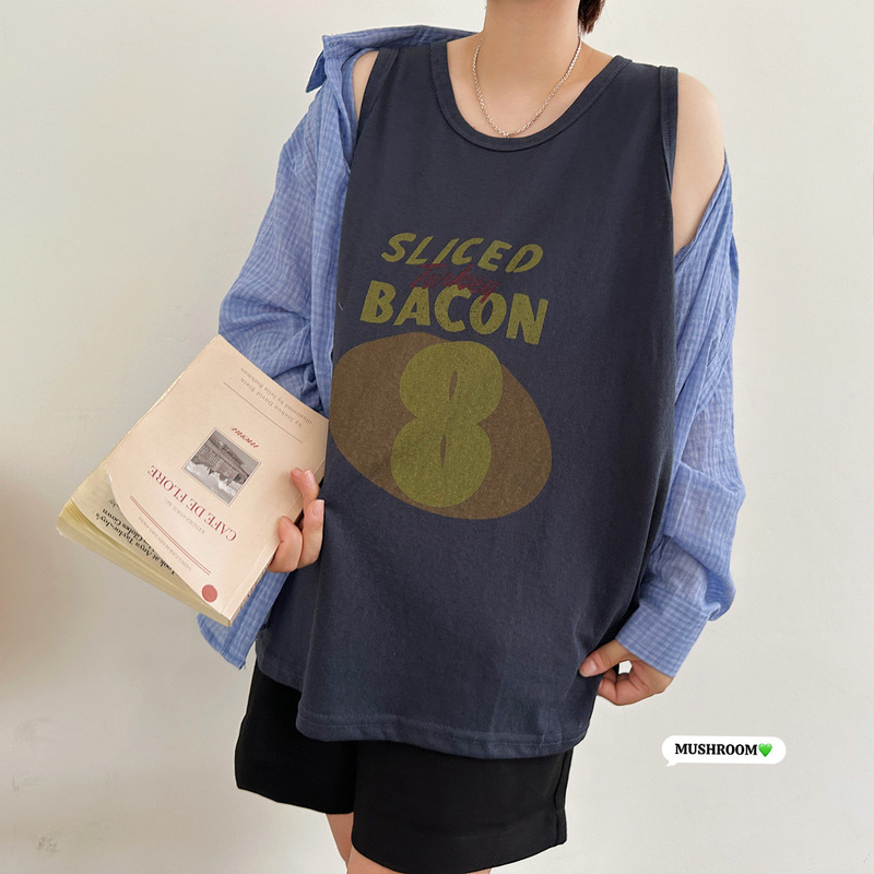 Mushroom Head Lady 2026 Summer New Korean Style Retro Versatile Casual Fashion Number 8 Letter Tank Top for Women
