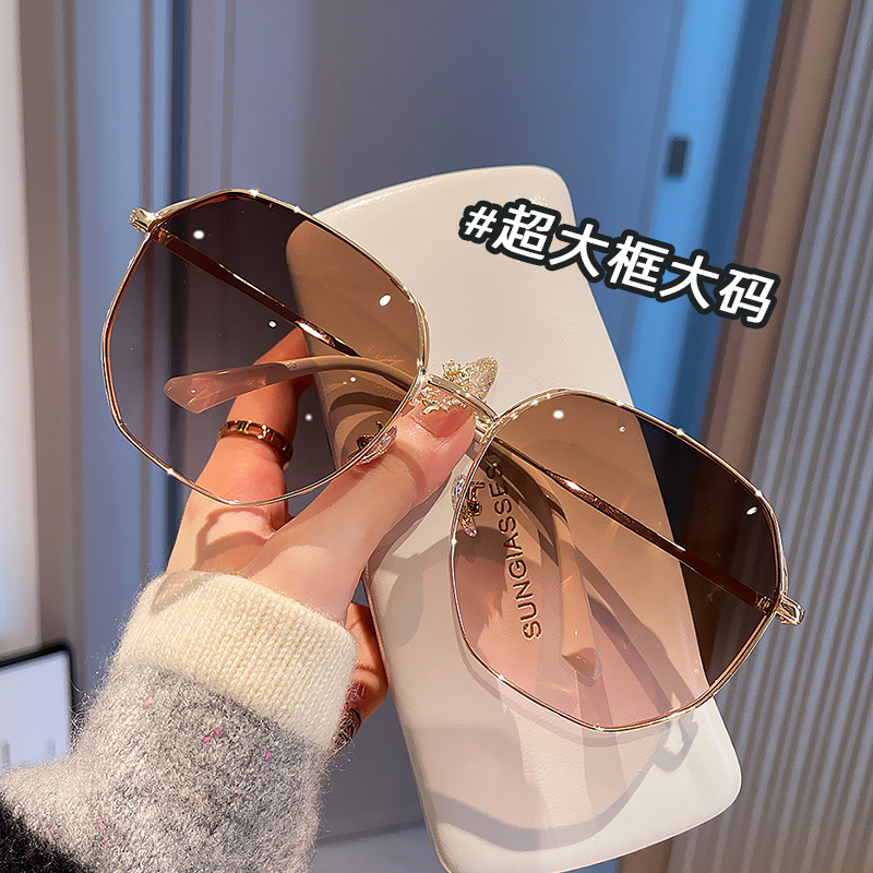 Large Frame 16.5cm Ultra-Wide Sunshade Glasses Metal Polygonal Light-Colored Sunglasses for Women with Large Faces Summer Sunglasses for Men