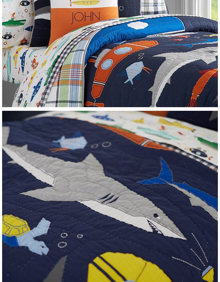 Thế giới dưới biển * Tinh tế chắp vá thêu Handmade quilted Bed Cover Bộ ba mảnh cho trẻ em thảm chân giường