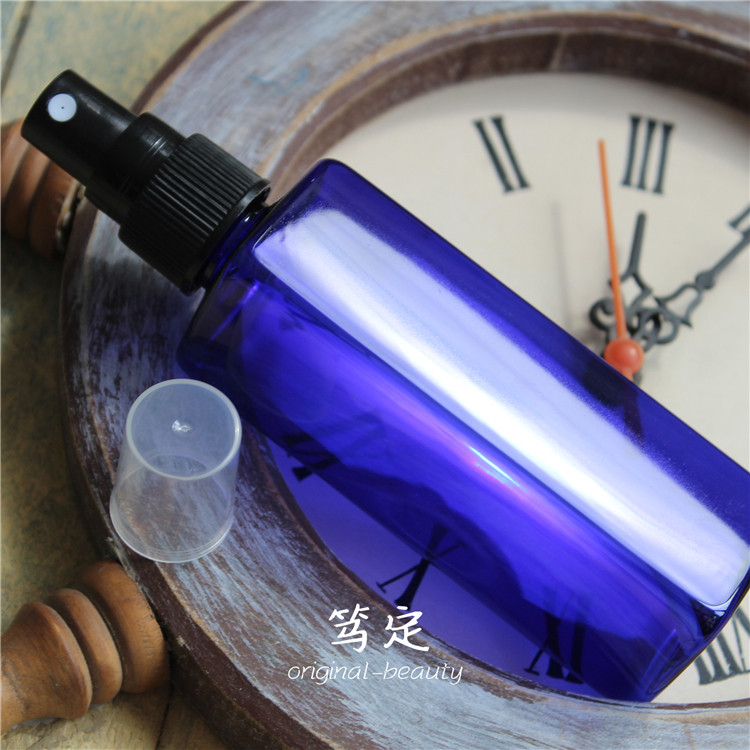 Blue square travel portable DIY lotion flower water pure dew sub-pack 100ml light-proof transparent fine mist spray bottle