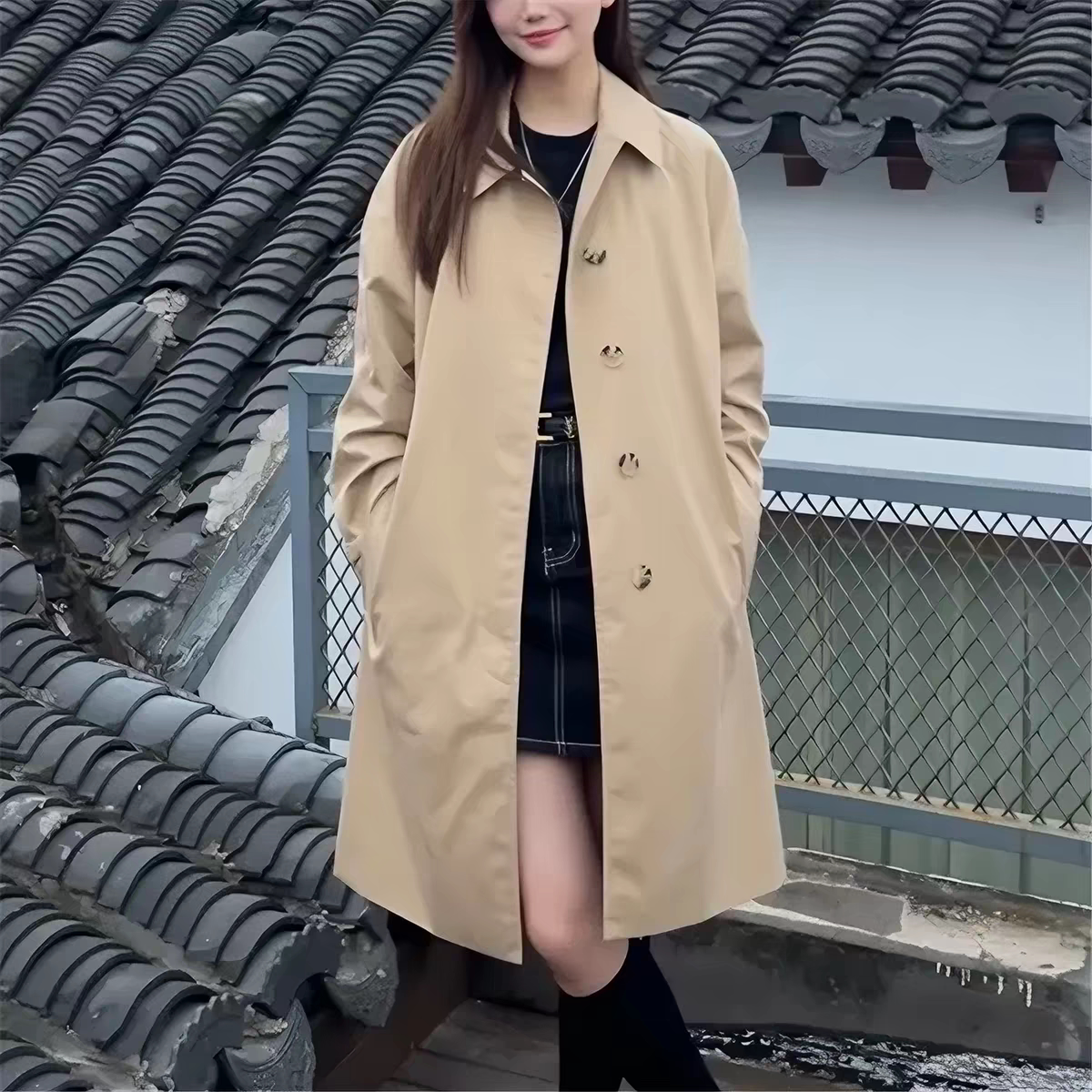 2026年春/秋/冬新作 カムデン トレンチコート レディース ミドル丈 膝上丈 ブリティッシュスタイル トレンチコート オーバーコート ハニーカラー