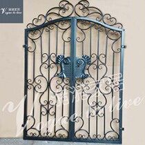 American simple Wrought iron courtyard door Solid cast iron courtyard wall door Entry door Double open villa garden door can be customized